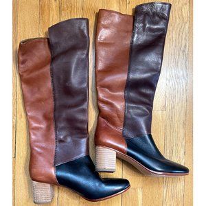 RARE! Anthropologie Leather Tall Boots Stacked Heel Sz 7.5 / 38